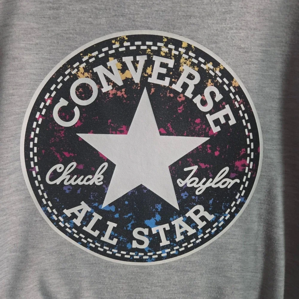 Converse All Star Chuck Taylor Graphic Sweatshirt Gray Ruched Sleeve Youth XL